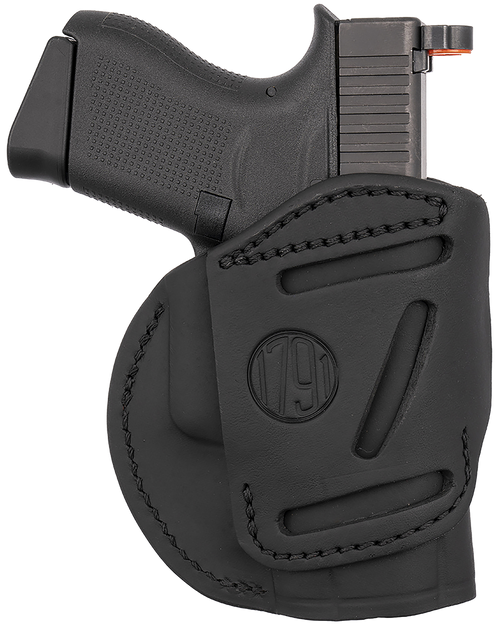 1791 Gunleather 4-Way IWB/OWB Size 03 Stealth Black Leather Belt Clip Compatible w/Glock 26/Ruger LC9/S&W M&P Shield/2.0 9/40 Left Hand