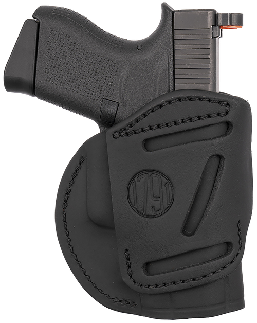 1791 Gunleather 4-Way IWB/OWB Size 03 Stealth Black Leather Belt Clip Fits Glock 26/Ruger LC9/S&W M&P Shield/2.0 9/40 Left Hand
