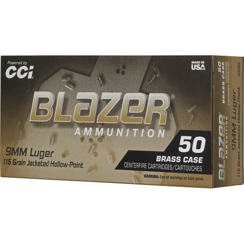 CCI Blazer Brass HP Pistol Ammo 9mm Luger 115gr. JHP 50 rd.