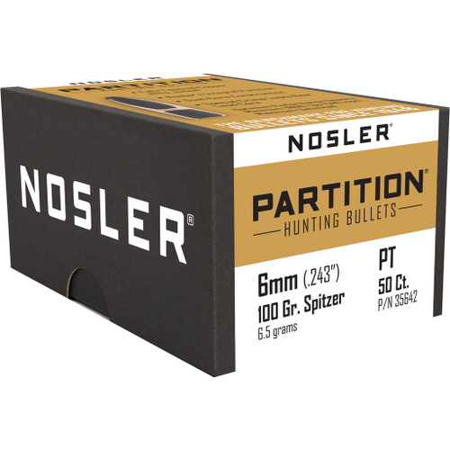 Nosler Partition Bullets 6mm 100 gr. Spitzer Point 50 Pack