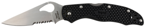 Spyderco Byrd Harrier 2 Lightweight 3.36" Folding Part Serrated 3Cr13MoV Stainless Blade Black Textured FRN Handle Includes Pocket Clip