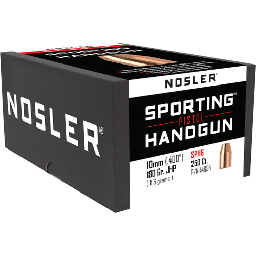 Nosler Sporting Handgun Pistol Bullet 10mm 180 gr. Jacketed Hollow Point 250 Pack