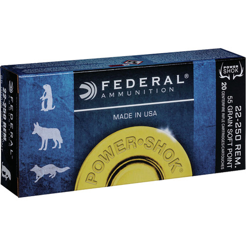 Federal Power-Shok Rifle Ammo 22-250 Rem 55. Jacketed Soft Point 20-Round
