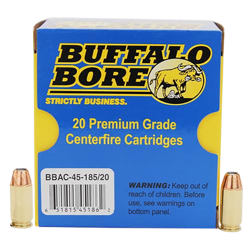 Buffalo Bore Ammunition Personal Defense Strictly Business 45 ACP +P 185gr Jacket Hollow Point 20 Per Box/12 Case