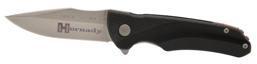 Hornady Folding Plain Satin w Laser Engraved Logo 420HC SS Blade Black GFN Handle Includes Pocket Clip