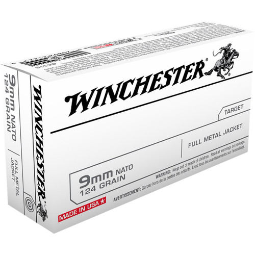 Winchester USA Pistol Ammo 9mm NATO 124 gr. FMJ 50-Round