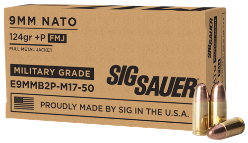 Sig Sauer Military Grade M17 9mm Luger +P Ammo 124gr FMJ 50 Rounds - E9MMB2PM1750