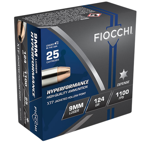 Fiocchi Hyperformance 9mmLuger 124gr Hornady XTP Hollow