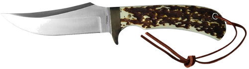 Uncle Henry old Next Gen Staglon 4.25" Skinner Plain Satin Stainless Steel Blade 4.25" Handle Features Brass Finger Guard Includes Sheath