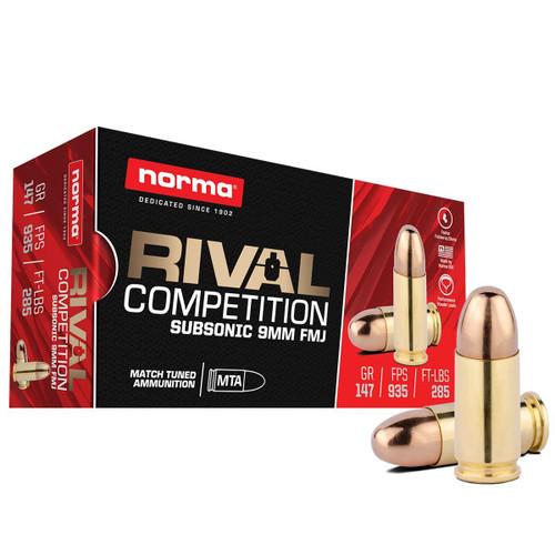 Norma Rival Competition Subsonic Rifle Ammunition 9mm Luger 147gr FMJ 50/ct