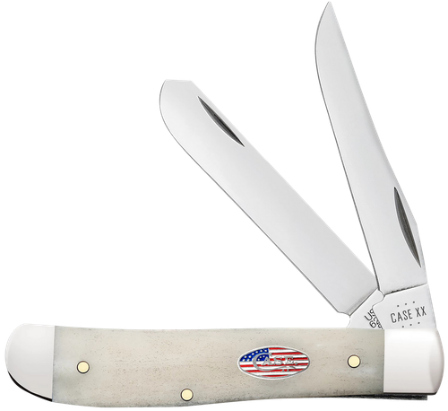 Case Mini Trapper 2.70"/2.75" Folding Clip Point/Spey Plain Mirror Polished Tru-Sharp SS Blade, Smooth Natural Bone Handle