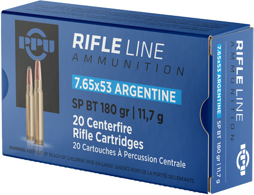 PPU 7.65X53 Argentine Mauser 180gr JSP 20-Round 10BX/CS