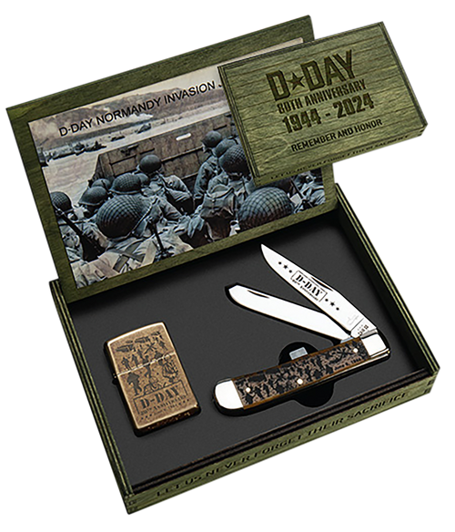Case D Day 80th Anniversary 3.25"/3.27" Folding Clip Point/Spey Plain Mirror Polished Tru-Sharp SS Blade Smooth Antique Bone Handle