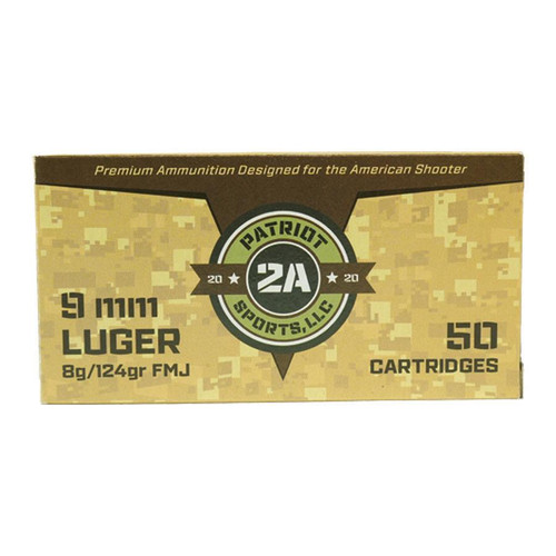 Patriot Sports Brass Case (20-50/ct) 9mm Luger Ammo 124gr FMJ 1000 Rounds - P9MM124FC