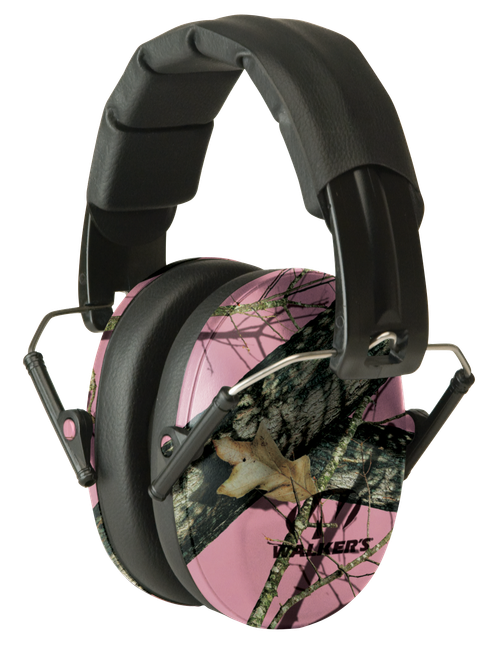Walkers Game Ear Pro Low Profile Passive Muff 22 dB Over the Head Mossy Oak/Pink Polymer