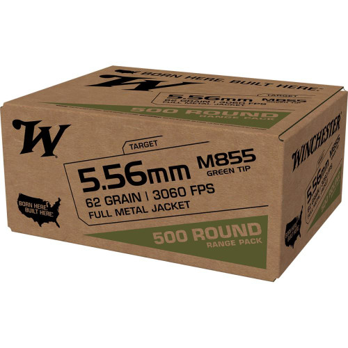 Winchester USA Lake City M855 Green Tip Rifle Ammunition 5.56X45 NATO 62 gr. FMJ 500/ct