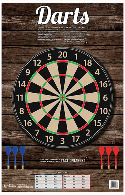 Action Target Entertainment Dart Board Paper Hanging 23" x 35" Multi-Color 100 - GSDARTS100