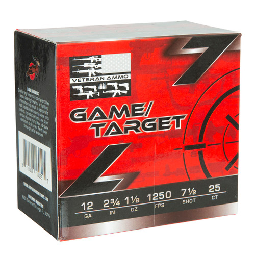 Veteran Game & Target 12 Gauge Ammo 2-3/4" 1-1/8oz #7.5 25 Rounds - VETSS-12G-7.5-11/8OZ