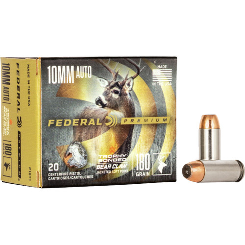 Federal Premium Pistol Ammo 10mm 180 gr. Trophy Bonded Bear Claw JSP 20-Round