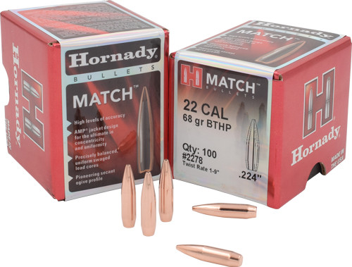 Hornady Match Hollow Point Boat Tail / 40 Case 22 Cal .224 68gr, 100 Count - 2278