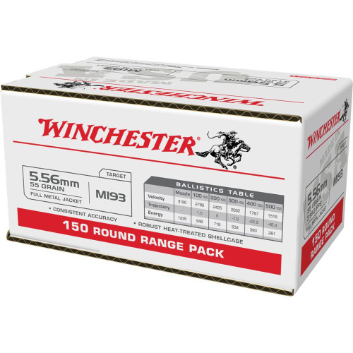 Winchester USA Lake City M193 Rifle Ammunition 5.56X45 NATO 55 gr. FMJ 150/ct
