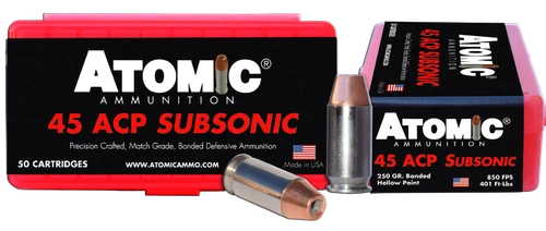 Atomic Match 45 ACP Ammo 250gr Bonded HP Subsonic 50 Rounds - 00439