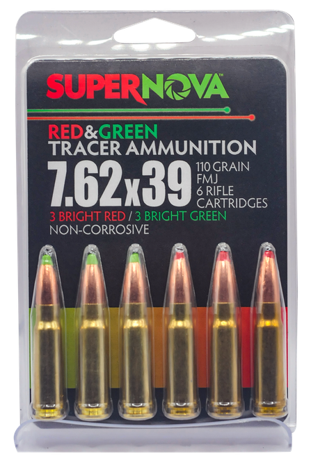 Piney Mountain EAA Supernova Green/Red Tracer 7.62x39mm Ammo 110gr FMJ 6 Rounds - PMSN762MP