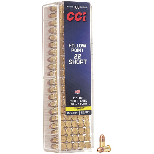 CCI VNT Copper Plated 22 Short Ammo 27gr HP 100 Rounds - 0028