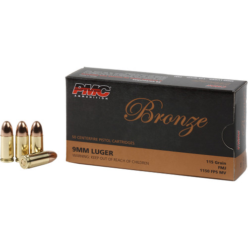 PMC Bronze Pistol Ammo 9mm Luger FMJ 115 gr. 50-Round