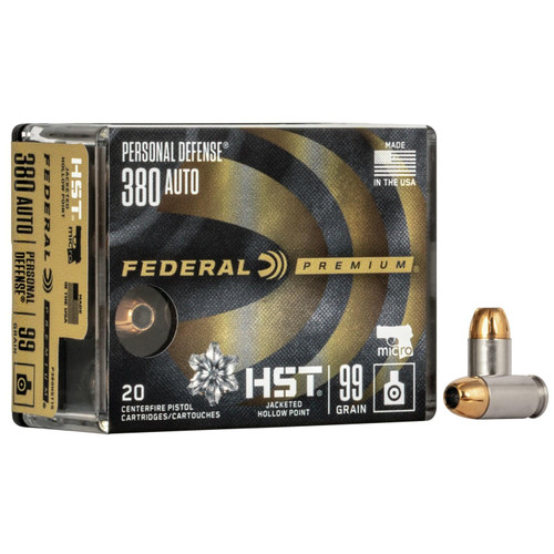 Federal Personal Defense Micro 380 ACP Ammo 99gr HST JHP 20 Rounds - P380HST1S