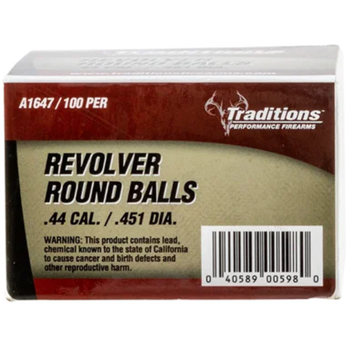 Traditions Revolver 44 Cal Lead Ball 140gr 100 Count - A1647