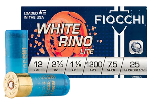 Fiocchi Exacta Target White Rino 12 Gauge Ammo 2-3/4" 1-1/8oz #7.5 25 Rounds - 12WRNL75