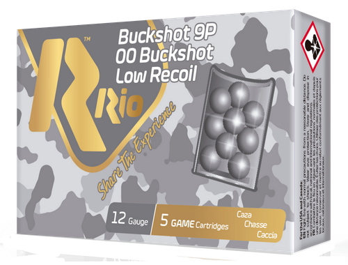 Rio Ammunition Royal Buck Low Recoil 12Gauge 2.75" 9Pellets 00Buck Shot 5 Per Box/50 Case