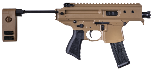 Sig Sauer PMPX3BCH MPX Copperhead 9mm Luger Caliber with 3.50" Barrel, 20+1 Capacity, Coyote Elite Cerakote Metal Finish, Folding Pivoting Contour Brace Stock & Black Polymer Grip Ambidextrous Hand
