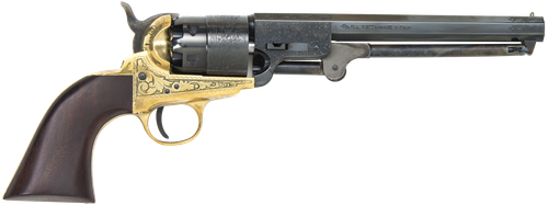 Traditions 1851 Navy Break Open 44 Cal #11 Percussion 7.50" 6 Shot Brass Engraved Frame Blued Barrel Cylinder Walnut Grip