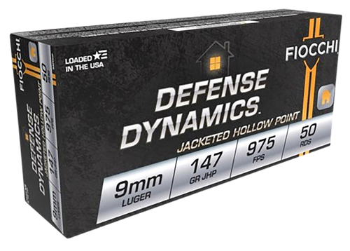 Fiocchi Defense Dynamics 9mm Luger Ammo 147gr JHP 50 Rounds - 9APDHP