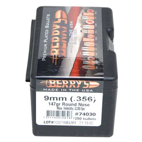 Berrys Superior Pistol 9mm/356 147gr Round Nose 250/Box