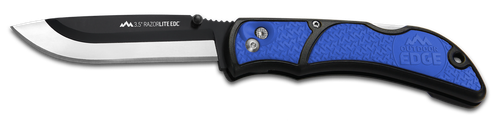 Outdoor Edge RazorLite 3.50" Folding Drop Point Tanto Plain 420J2 Stainless Blade Black/Blue Polymer Handle
