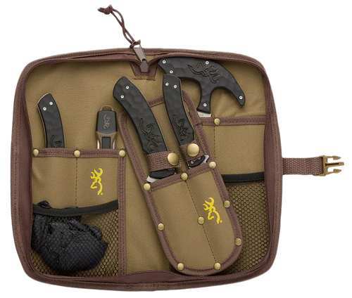 Browning Primal Combo Fixed Bone Saw/Caper/Gut Tool/Sharpening Skinner 8Cr13MoV Stainless Blade Black Polymer w/Rubber Overmold Handle 6 Piece Set Includes Case/Gloves