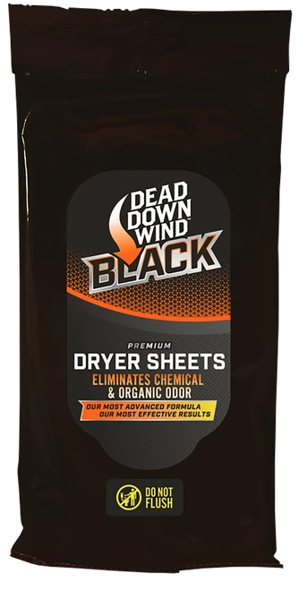 Dead Down Wind Black Premium Dryer Sheets Odor Eliminator Unscented Scent Sheet - 117019