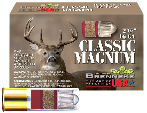 Brenneke Classic Magnum 16 Gauge Ammo 2-3/4" 1oz Slug 5 Rounds - SL162CLM