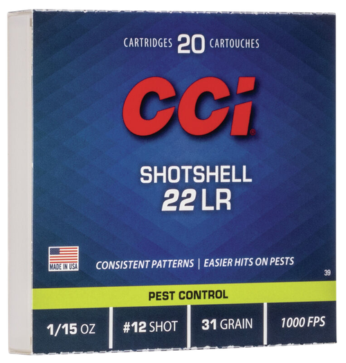 CCI Rimfire Shotshell 22LR 31gr #12Shot 20 Per Box/100 Case