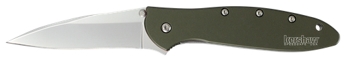 Kershaw Leek 3" Folding Drop Point Plain Bead Blasted 14C28N Steel Blade Olive Drab Aluminum Handle Includes Pocket Clip