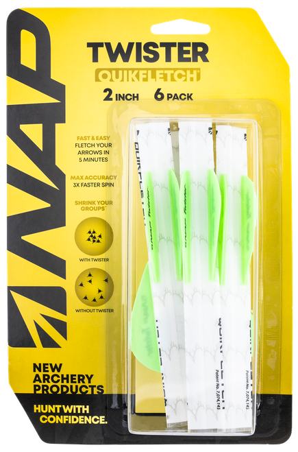 NAP Quickfletch Twister Fletching White Green/ 6 Pack - NAP60638