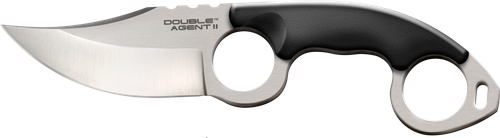 Cold Steel Double Agent ll 3" Fixed Plain Satin AUS-8A Stainless Blade Black w Ring Griv-Ex Handle Includes Bead Chain Lanyard/Sheath