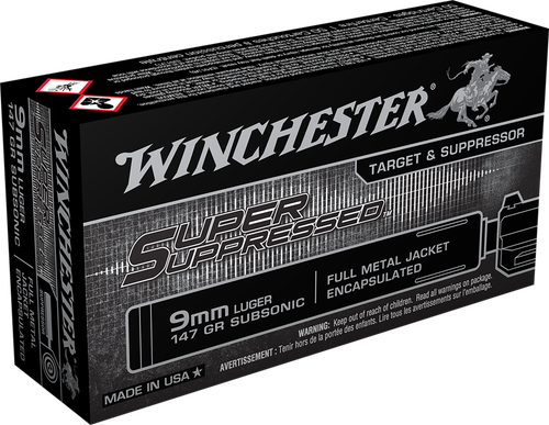 Winchester Super Suppressed 9mm Luger Ammo 147gr FMJ Subsonic 50 Rounds - SUP9