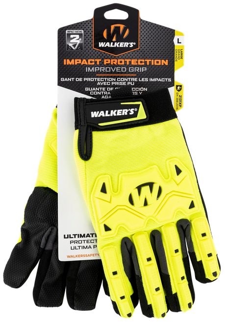Walkers Game Ear Impact Protection Black/Yellow Synthetic Leather Large Hook & Loop Closure