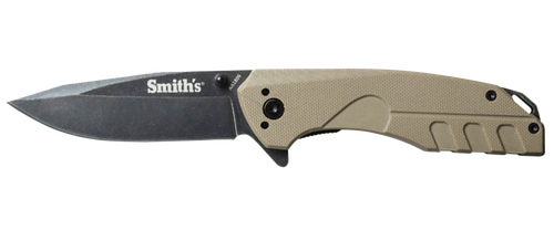 Smiths Products BattlePlan 3.35" Folding Drop Point Plain Black Stonewashed 400 Stainless Blade/ Desert Tan G10 Handle Includes Pocket Clip