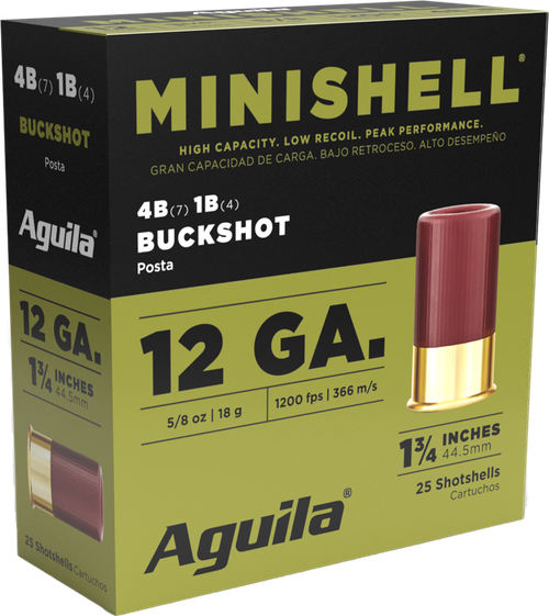 Aguila Minishell Buckshot 12 Gauge Ammo 1-3/4" 5/8oz #4B (7P)/1B (4P) 25 Rounds - 1CHB1385