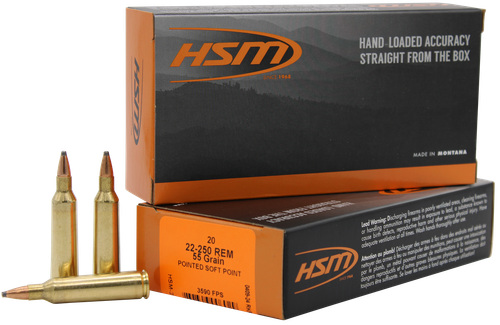 HSM Varmint 22-250 Rem 55 gr Soft Point 20 Per Box/ 25 Case